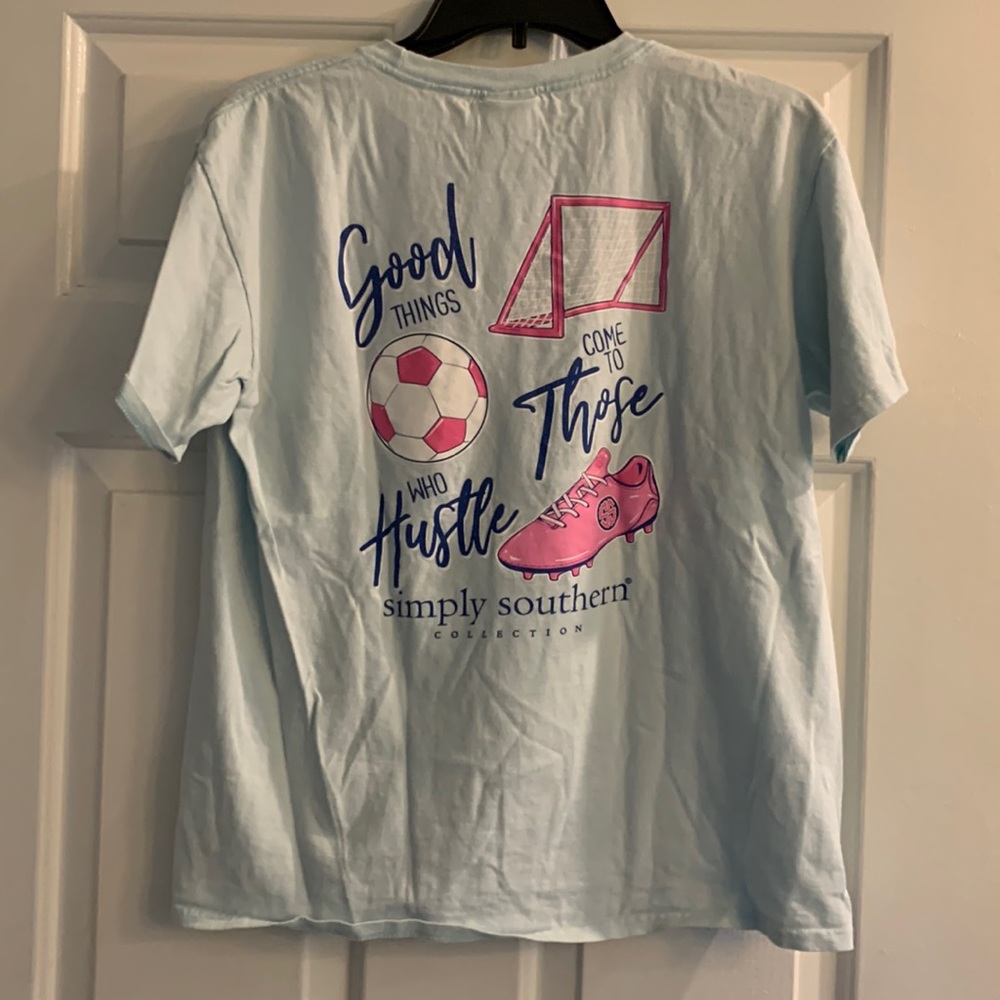 New Simply Southern T-Shirt, Youth XL YXL, Soccer - Hustle, Breeze Blue